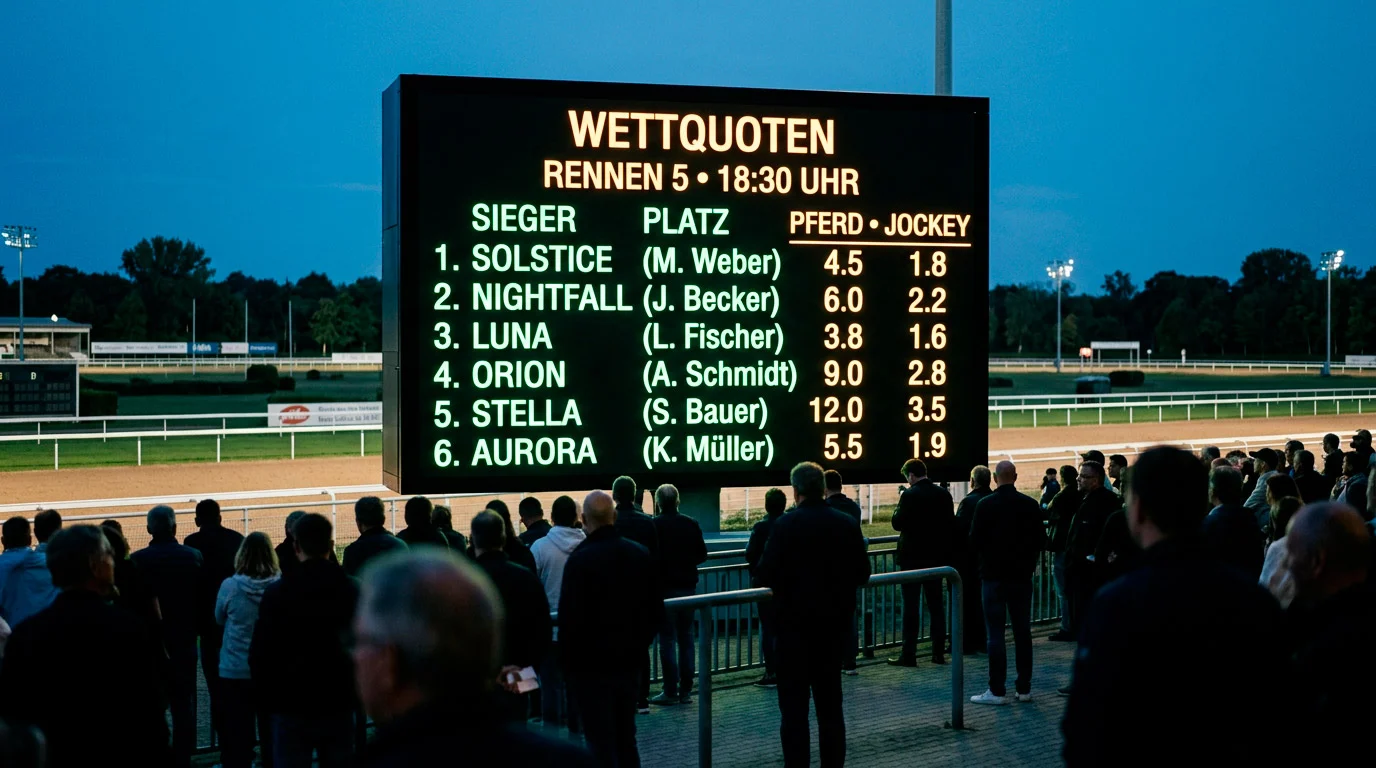 Quotentafel bei einem Galopprennen mit aktuellen Wettquoten
